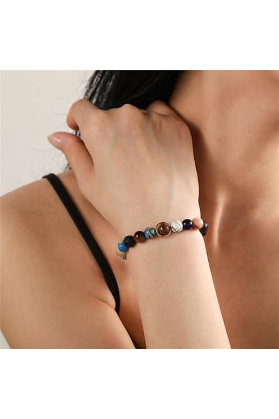 8 Planets Solar System Lava Rock Beaded Bracelet | Natural Stone Diffuser Bracelet | Space Astronomy Gift for Men Women, Anxiety Relief Jewelry