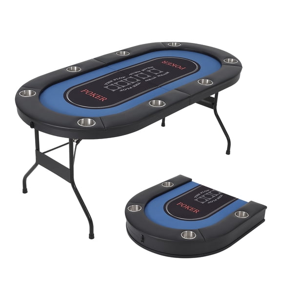 8-Player Foldable Poker Table, 71" Texas Holdem with Deep Cup Holders & Padded Rails, No Assembly, Instant Play for Home Parties & Game Nights