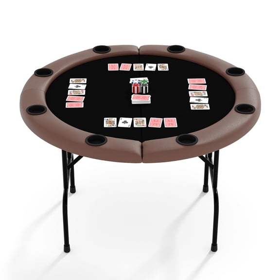 8 Player Folding Poker Table with Casino Grade Felt & Cup Holders, 48 Inch Round Design Card Table for Texas Holdem, Home Game Nights, Man Cave