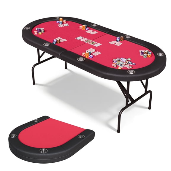 8 Player Poker Table Foldable with Storage Bag,72" Texas Holdem Casino Table with Padded Rails & Cup Holders,Portable Folding Game Table for Home or Game Room