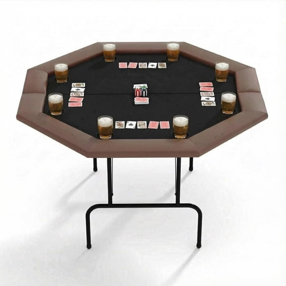 DSstyles 47 inch Adult 8 Players Collapsible Poker Tables with Plastic Cup Holder, Brown