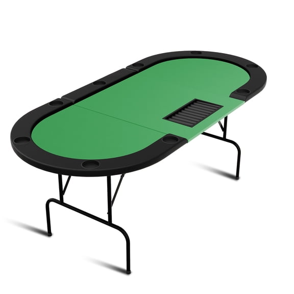8 Players Poker Table Foldable, Octagonal Texas Hold'Em Table w/Plastic Cup Holder, Folding Casino Leisure Poker Game Table for Card Game and Casino Gambling , Green