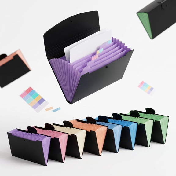 8-Pocket Plastic Accordion Folders, Large Capacity A4 Expandable File Holder, Bright Appearance Suitable For Classroom Work & Office Document Sorting (Purple)