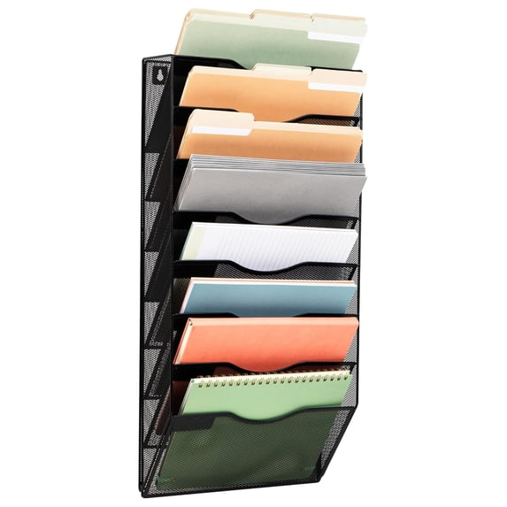 8 Pocket Wall File Organizer Metal Mesh Document Rack Hanging Vertical ...