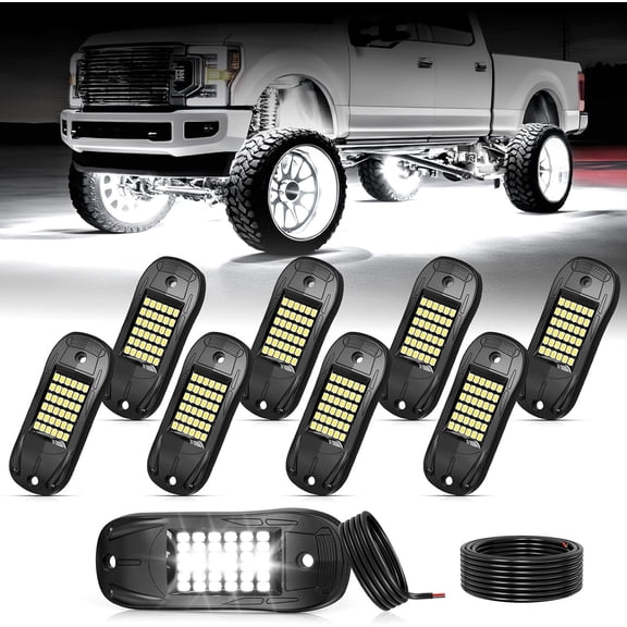 8 Pods 6500k White Rock Lights, IP68 36 LEDs SMD Underglow Kit for Pickup SUV UTV ATV RZR