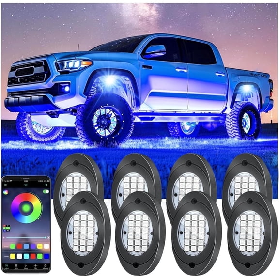 8 Pods RGB LED Rock Lights, Underglow Multicolor Neon Light Kit Wheel Well Light with APP Control & Music Mode, Under Glow Lights for Trucks,Jeep,SUV,Golf Cart,ATV,Pickup Off Road,12 V