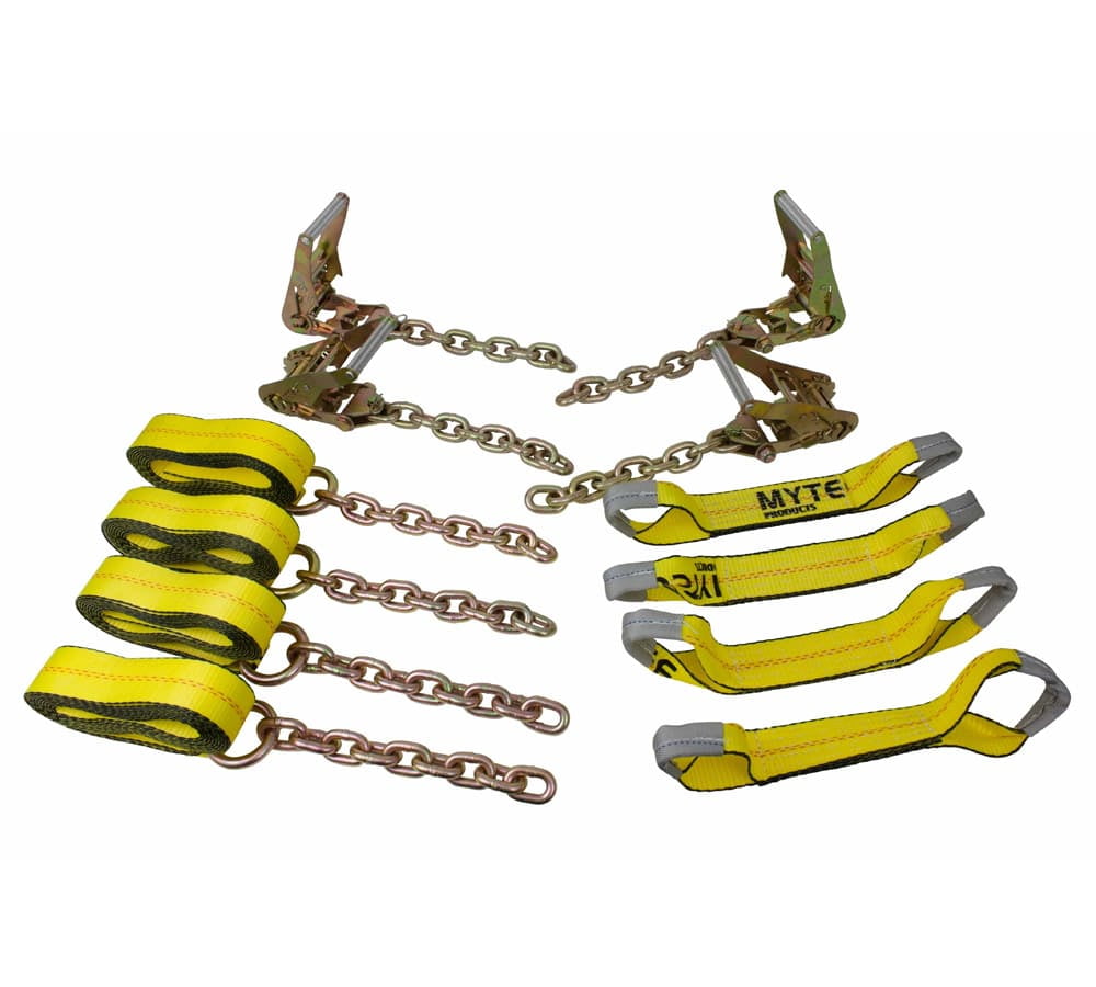 8 Point Roll Back Vehicle Tie Down Kit with Chain Extension on Both