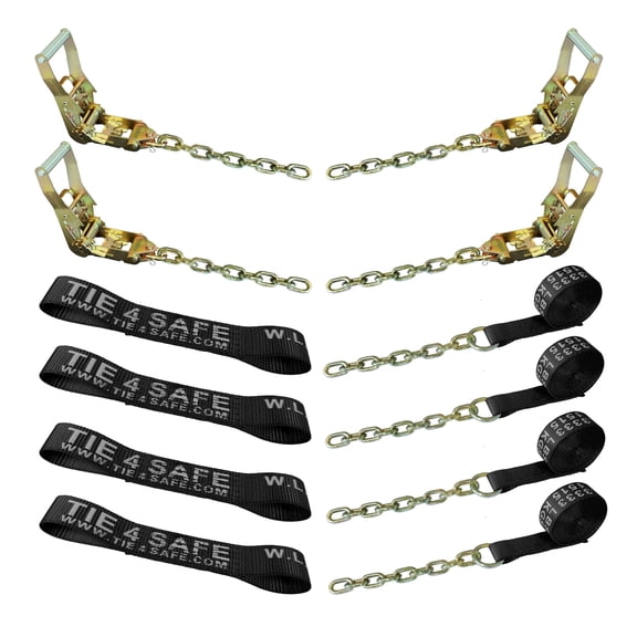 Mega Cargo Control 8 Point Rollback Tie-Down System Chain Ends for Car Hauler Carrier Tow Truck, 2" x 14' Black
