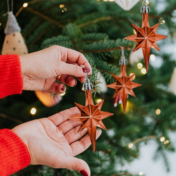 8-Pointed Star Plastic Christmas Tree Ornaments, 12-Pack Colorful Hanging Decorations for Holiday Parties