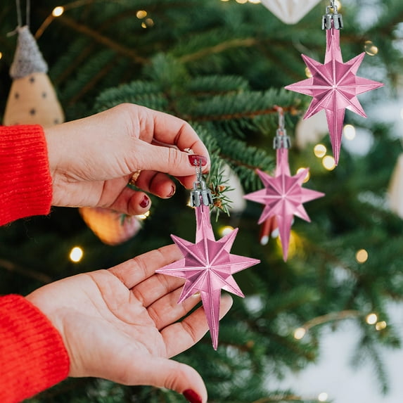 8-Pointed Star Plastic Christmas Tree Ornaments, 12-Pack Colorful Hanging Decorations for Holiday Parties