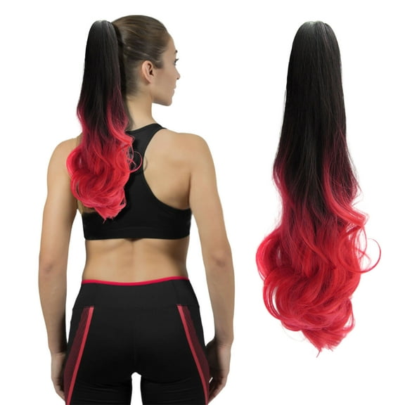 8" Ponytail Extension Claw Clip in Hair Extensions Curly Wavy Claw Clip in Hairpiece Wavy Ponytail Hair Extensions Long Pony Tails for Women Girls, Red