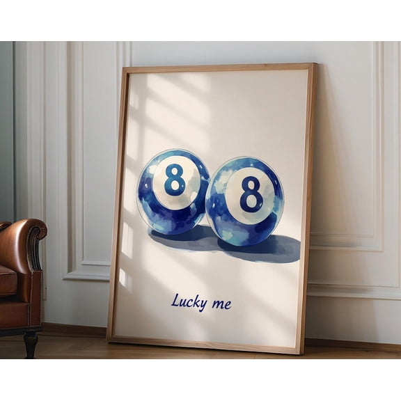 8 Pool Ball Print, Blue Lucky Me Poster, Home Wall Art, Retro Poster, Maximalist Wall Art, Preppy Posters, Aesthetic Poster, Funky Y2K print, 16x24 UNFRAMED