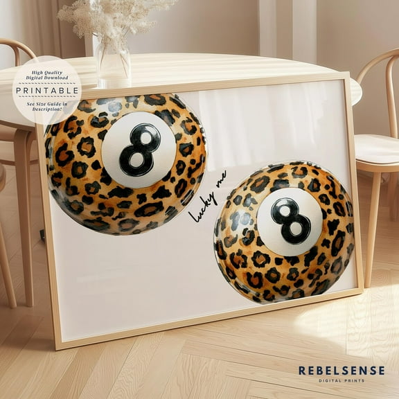 8 Pool Ball Print, Lucky You Leopard Wall Art, Horizontal, Dopamine Decor, Apartment Wall Art, 70S Wall Art, Preppy Room Decor, College Dorm Wall Art, Modern Wall Decor, 8x12 UNFRAMED