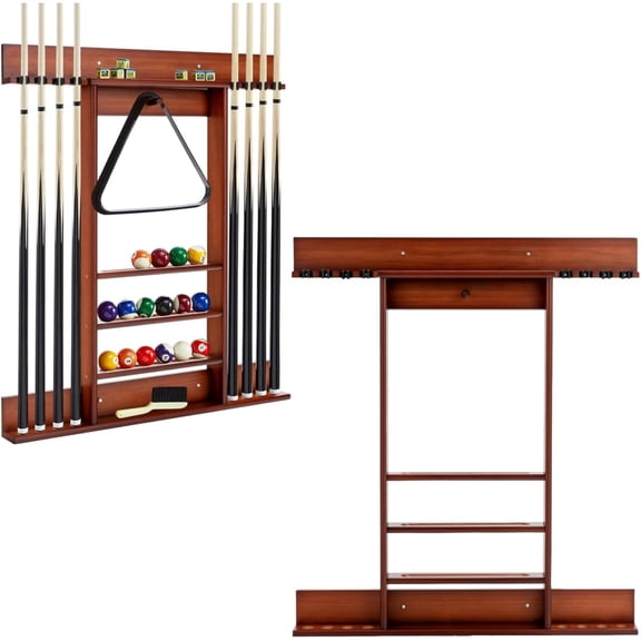 8 Pool Stick Holder Wall Mount Pool Cue Rack for Pool Table Accessories Made of Solid Wood Billiard Cue Holder Wall Mounted Display Stand for Game Room Brown