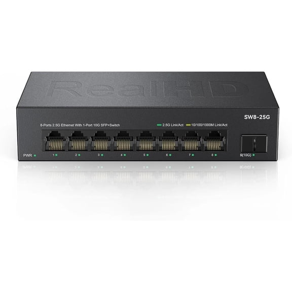 8 Port 2.5Gb Ethernet Switch Unmanaged Network Switch w/8 x 2.5G & 1 x 10G SFP