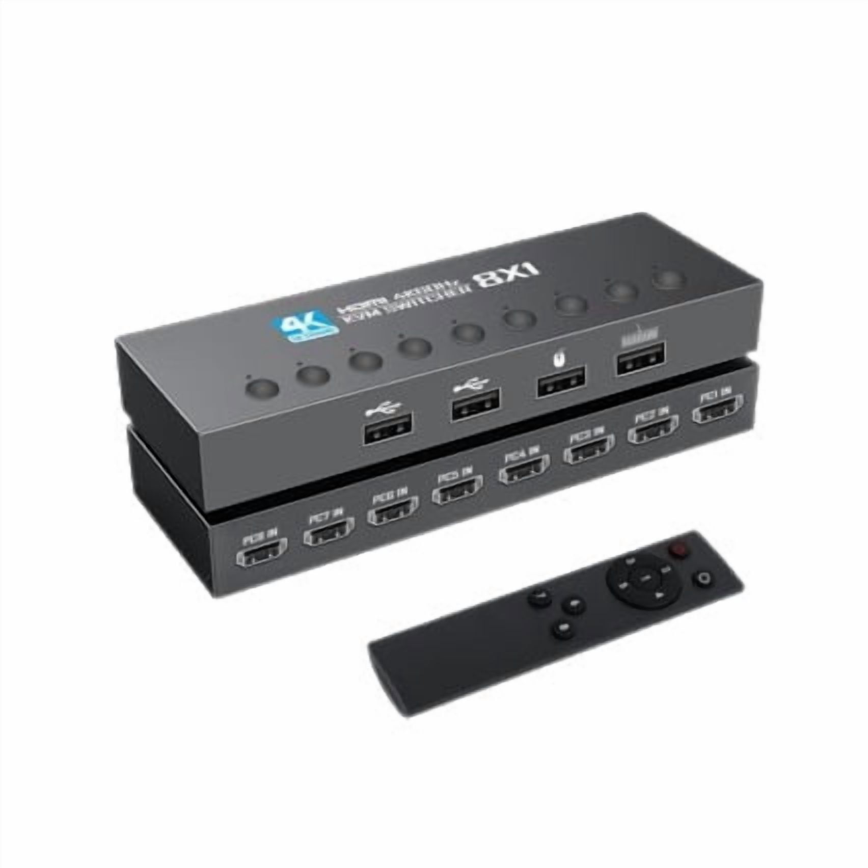 8 Port 4K 60Hz KVM Switch, Ultra HD Video Selector with IR Remote Control