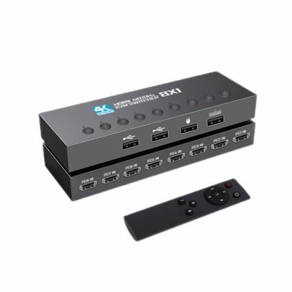 8 Port 4K 60Hz KVM Switch, Ultra HD Video Selector with IR Remote Control