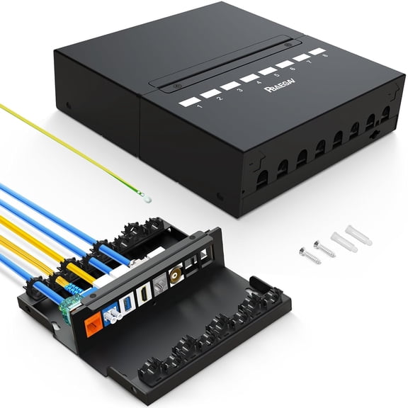 8 Port Blank Patch Panel 1U UTP&STP Compatible with LC/SC/ST/FC/USB/HDMI Keystone Jack for Desk Mount Home Ethernet Termination Box (1U 8 Port Blank Patch Panel)