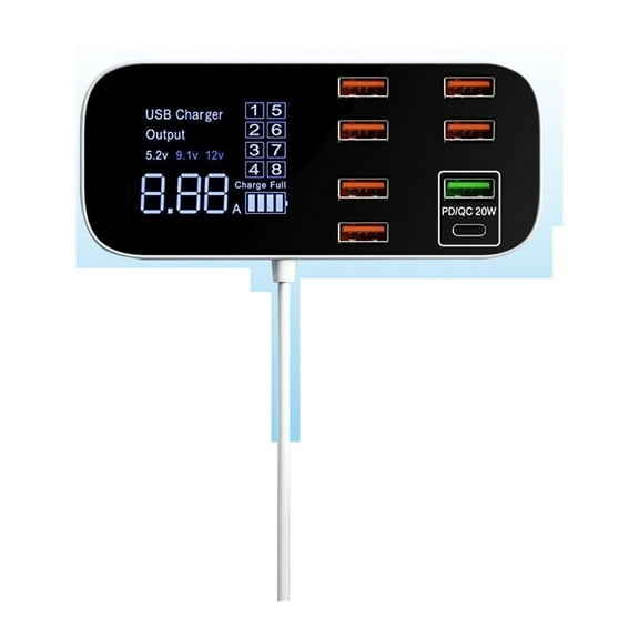 8 Port Desktop USB Charger Station With LED Display QC3.0 PD3.0 Fast USB Charging ,Portable Station