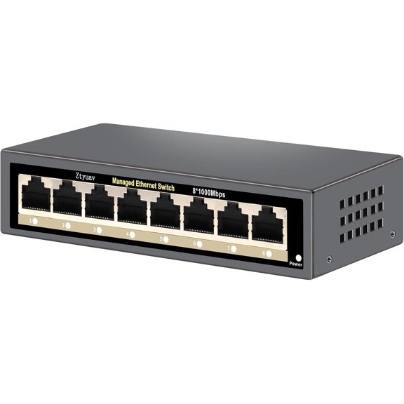 8-Port Full Gigabit Easy Web Managed Ethernet Switch, Web or App Managed, VLAN/QoS/IGMP/LAG/TELNET/CLI Supported, Home Office Network Hub, Desktop or Wall Mount Fanless Metal Casing