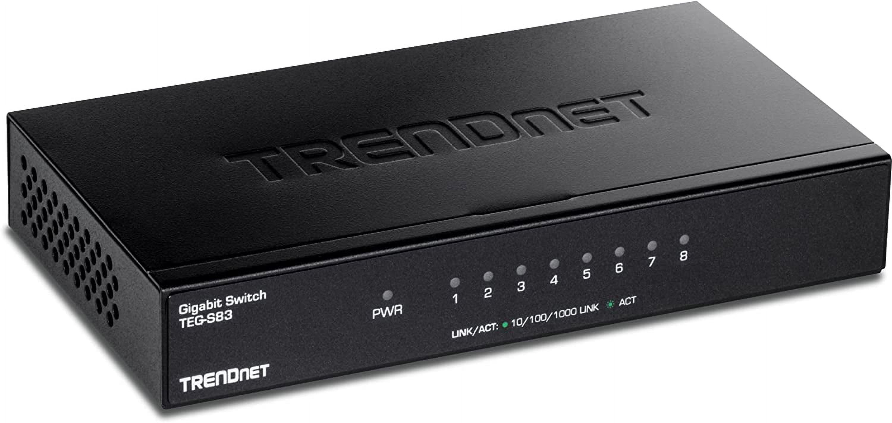 8-Port Gigabit Desktop Switch, TEG-S83, 8 x Gigabit RJ-45 Ports, Ethernet Splitter, 16Gbps Switching Capacity, Fanless Design, Metal Enclosure, Lifetime Protection, Black