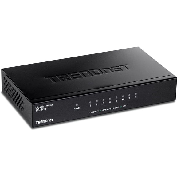 8-Port Gigabit Desktop Switch, TEG-S83, 8 x Gigabit RJ-45 Ports, Ethernet Splitter, 16Gbps Switching Capacity, Fanless Design, Metal Enclosure, Lifetime Protection, Black
