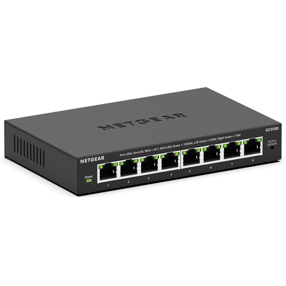 8-Port Gigabit Ethernet Easy Smart Managed Essentials Switch (GS308E) - Desktop or Wall Mount, Home Network Hub, Office Ethernet Splitter, Silent Operation