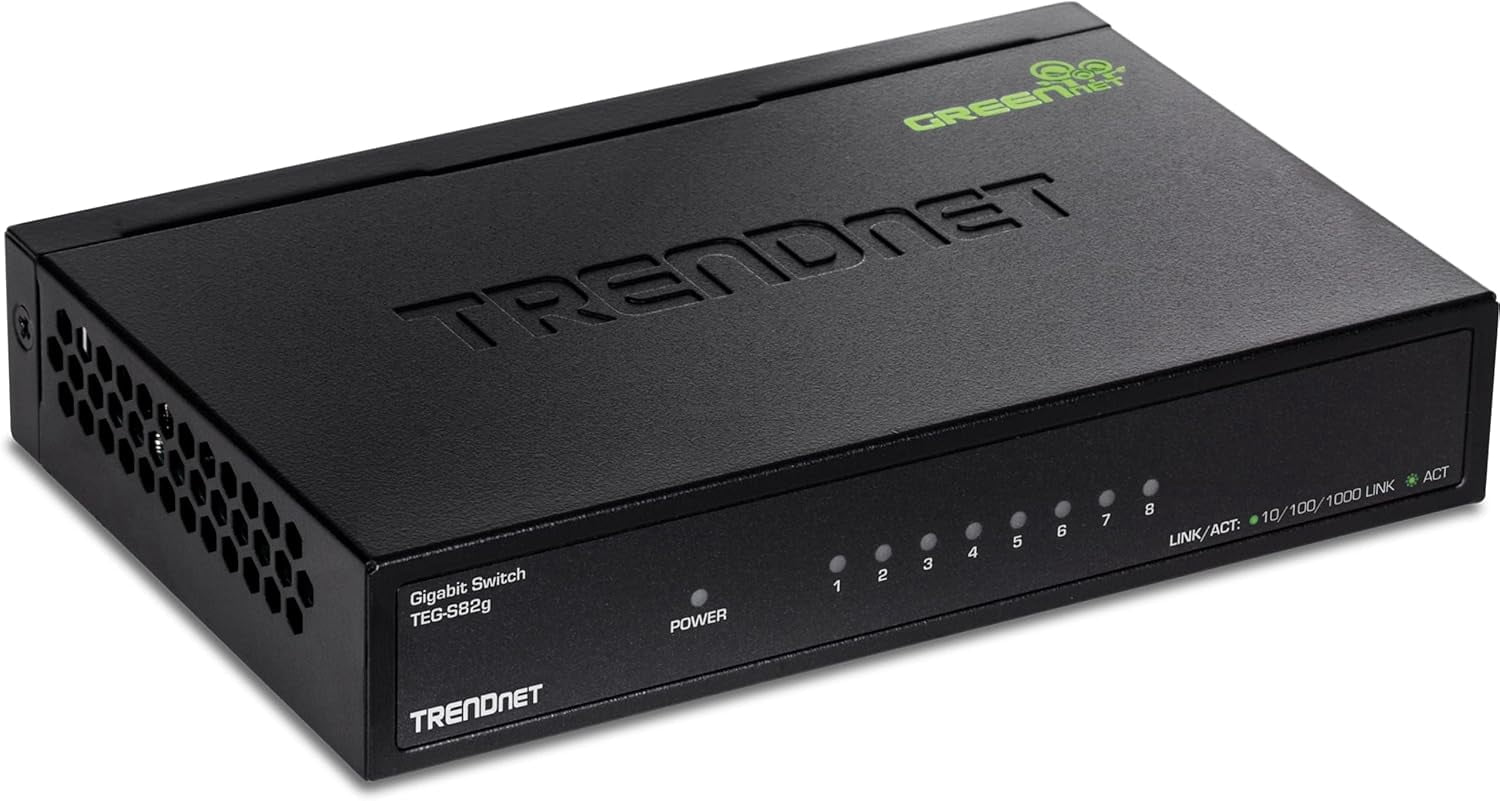8-Port Gigabit GREENnet Switch, Ethernet Network Switch, TEG-S82G, 8 x 10-100-1000 Mbps Gigabit Ethernet Ports, Ethernet Splitter, 16 Gbps, Metal, Lifetime Protection, Black