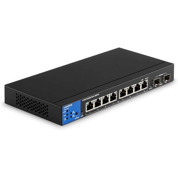 8 Port Gigabit Network PoE+ Switch @ 110W with 2 Uplink Gigabit SFP Slots - Advanced Security, QoS, Static Routing, VLAN, IGMP Features - Metal Housing, Desktop / Wall Mount
