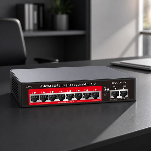 8 Port Gigabit PoE with 2 Gigabit Uplink Ports, 120W Built-in Budget, Managed PoE+ Network with VLAN and QoS, Fanless Metal Case, Desktop or Mount