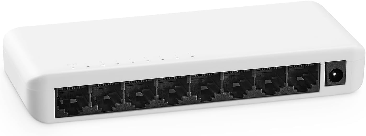 8 Port Gigabit Unmanaged Ethernet Switch, 8 x 100/1000Mbps Ports, Home Office Network Hub Splitter, Plastics Desktop & Wall Mount Network Switch