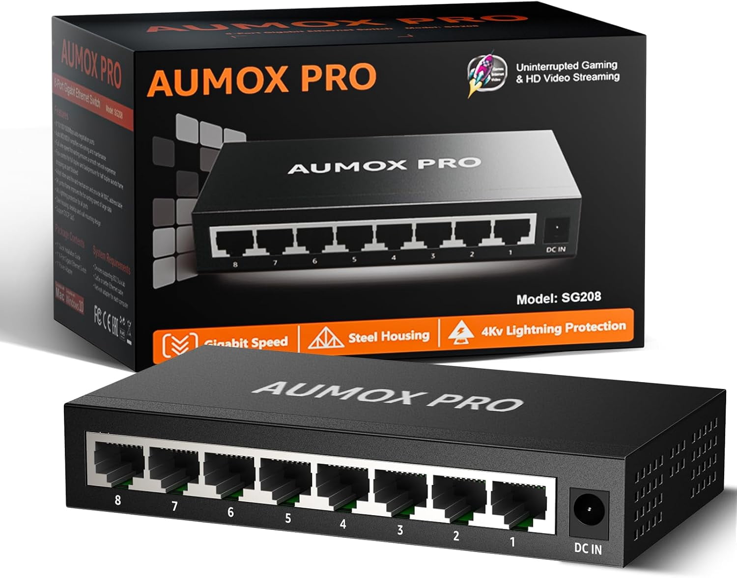 8 Port Gigabit Unmanaged Ethernet Switch, Home Network Hub, Office Ethernet Splitter, Plug-and-Play, Silent Operation, Desktop or Wall Mount, Fanless Metal Design