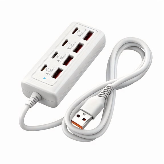 8-Port PD Fast Charging Station, 4 USB-C And 4 USB-A Ports, 25W Per Port, Multi Protection, 47.24In Long Cord, Compact Desktop Charger Hub for Laptops Tablets Phones