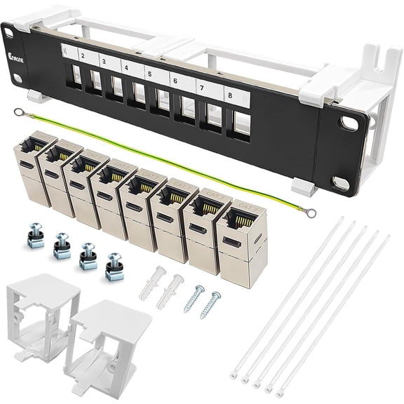 8 Port Patch Panel CAT7 Keystone Coupler Shielded (EC Listed) Wall Mount 10inch with 89D Bracket Ethernet Patch Panel (CAT7)