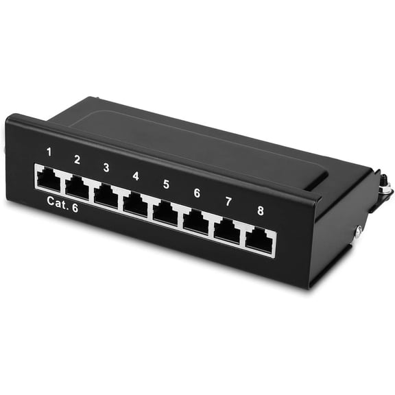8 Port Patch Panel - RJ45 Cat6 Shielded Network Splitter Panel with Ground Wire - Includes Screws and Dowels for Wall Mount Installation