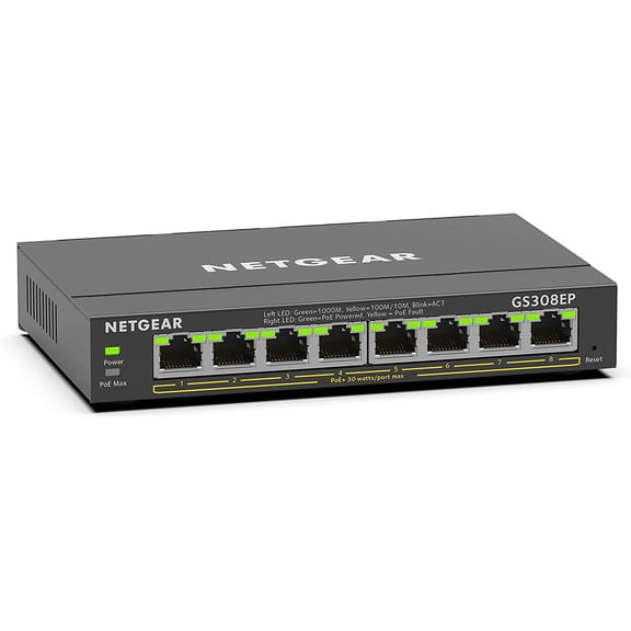 8 Port PoE Gigabit Ethernet Easy Smart Managed Essentials Switch (GS308EP) - with 8 x PoE+ @ 62W, Desktop or Wall Mount