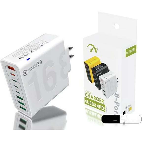 8-Port Smart USB-C & USB-A Fast Charging Hub for Phones & Tablets, 8-Port Fast Charging USB Hub (4 USB-C + 4 USB-A) Portable Smart Charger for Multiple Devices Smart Charger (White)