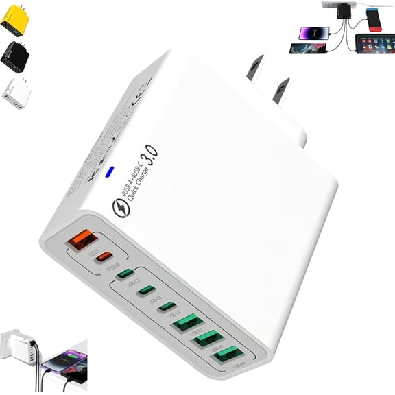 8-Port Smart Usb-C & Usb-A Fast Charging Hub For Phones & Tablets, Sturdy And Durable, Waterproof Design, Compact And Portable, Ideal Travel Companion