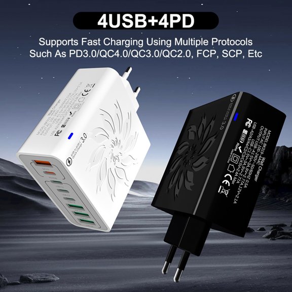 8-Port US Plug Fast Charger - PD25W 4PD55W USB Multi-port Charging Station for Mobile Phone Tablet Laptop Home Office(White)