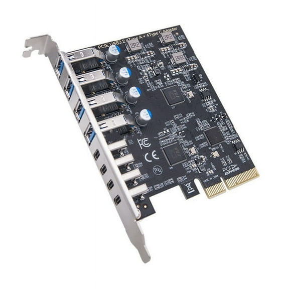 8 Port USB 3.2 PCI-E Expansion Card Adapter Card 20Gbps 4 Type-C+4 Type-A Expansion Card for Desktop PC Host Card