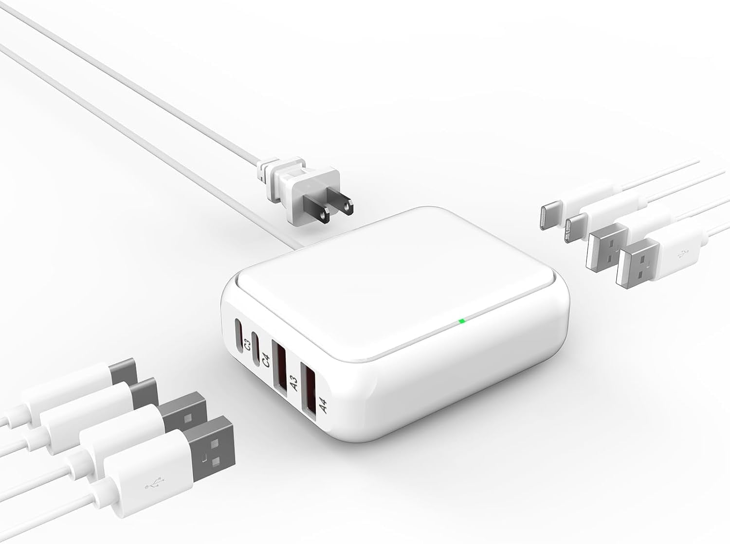 8-Port USB C Charger Station, Multi-Device Fast Charging Hub with USB C & USB A Ports, Portable Travel Charger for iPhone, iPad, Samsung, and More