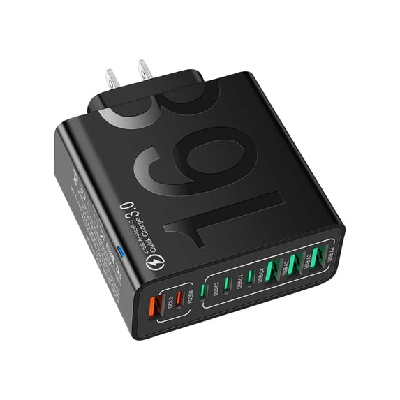 8-Port USB Charger Station with 4 USB-C & 4 USB-A Ports, Smart Fast Charging Hub for Multiple Devices, Compatible with iPhone Android Tablet Smartwatch, Office Home Travel Accessories