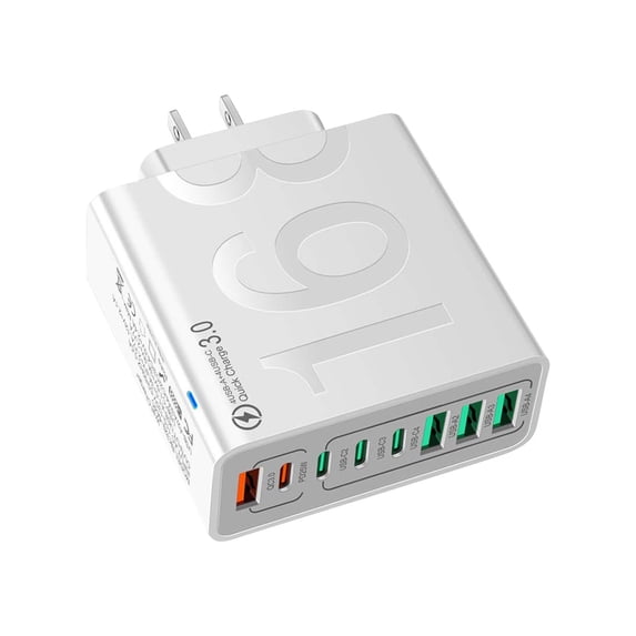 8-Port USB Charger Station with 4 USB-C & 4 USB-A Ports, Smart Fast Charging Hub for Multiple Devices, Compatible with iPhone Android Tablet Smartwatch, Office Home Travel Accessories