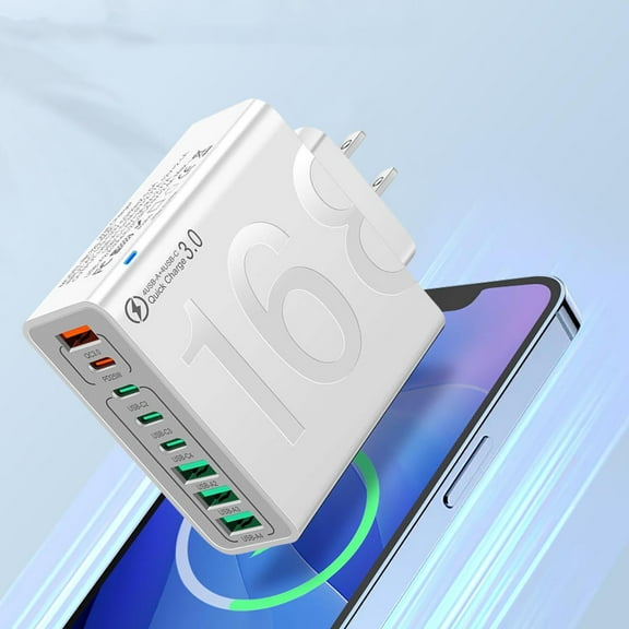 8-Port USB Charging Hub with Smart Technology, Universal Fast Charger for Home Office Use, White Sleek Design with 150W Power Output