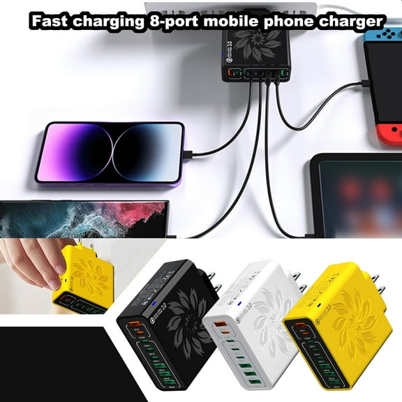 8-Port USB Desktop Charging Station 65W PD Fast Wall Charger Multi-Device Organizer for Travel Office Home Dorm