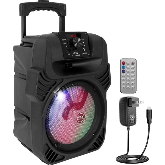 8" Portable Bluetooth PA Speaker - 500W Rechargeable Indoor/Outdoor Karaoke Machine Sound System - Multi-Color LED Party Lights, Mic Input, FM Radio, MP3/USB & Remote Control (Black)