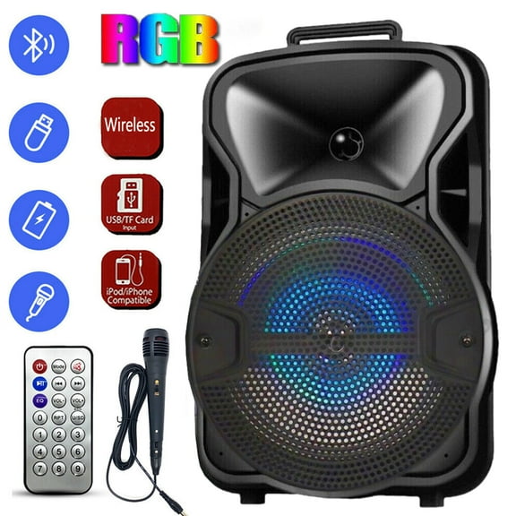 8" Portable LED PA Speaker System High Powered Bluetooth Speaker w/ USB SD MP3 FM Radio Black
