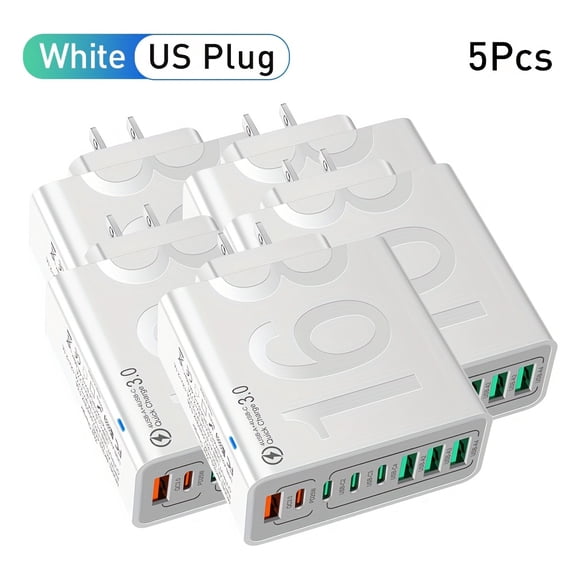 8 Ports With Cable - Global Voltage 110-130V Power Adapter Brick For IPhone 17/16, For IPad, For Samsung, MacBook - Compact Cube Design, Charger For Business Trips & Home Use, Portable Fast Charger