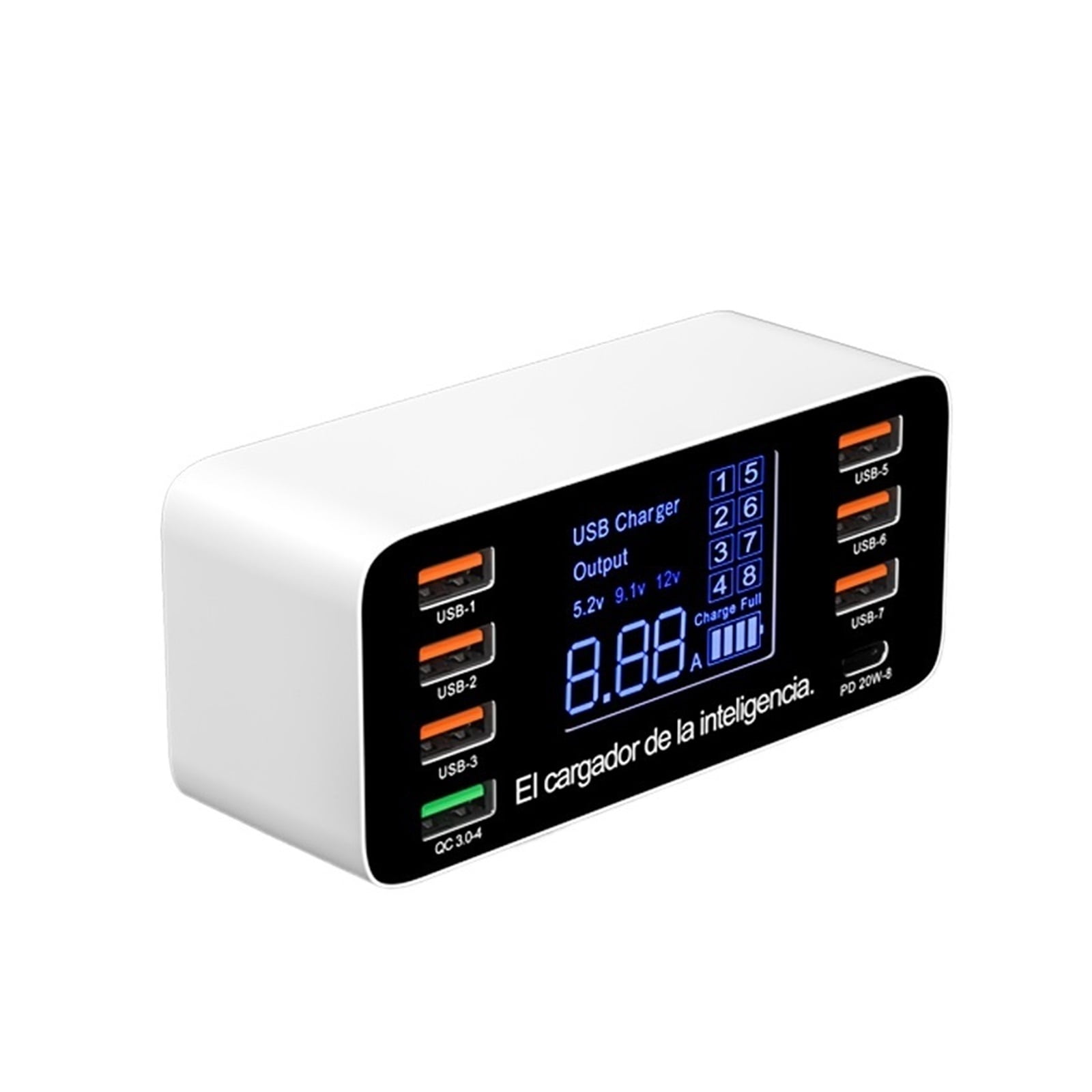 8 Ports Fast Charging USB Charger QC3.0 Quick Charge Type C Smart Charger Station LCD Digital Display USB Multi-port For Phone ,Multi-Port