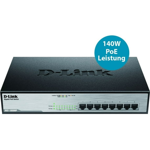 8-Ports Gigabit Unmanaged Switch with 8 PoE Ports - 802.3at Support, Rack Mount